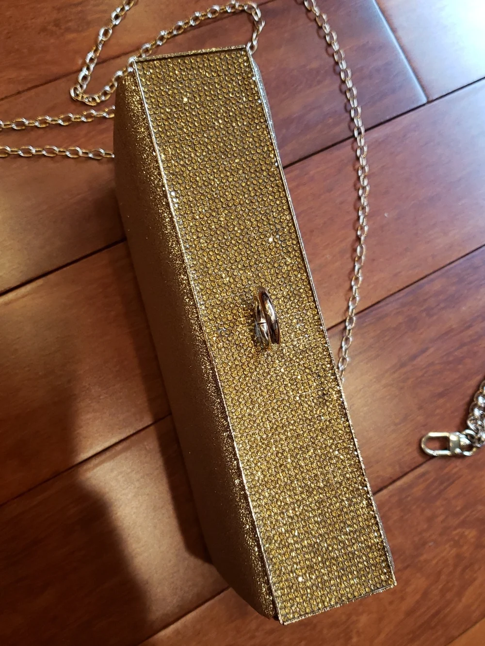 Brick Style Gold and Silver Crossbody Clutch Wristlet with Gold Tone Metal